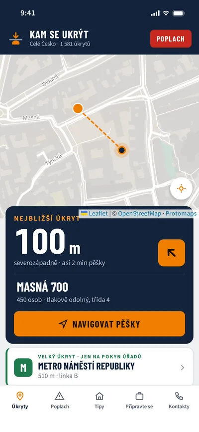 Mapa s nejbližším úkrytem