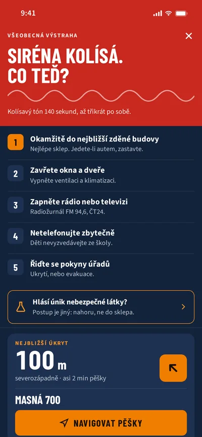 Snímek obrazovky aplikace Kam se ukrýt
